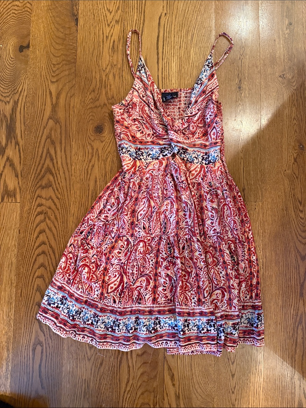 Angie Red Paisley Spaghetti Strap Mini Dress